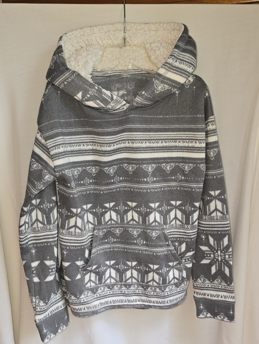 Mudd Gray & White Sherpa-Lined Cowl Hoodie Sweater